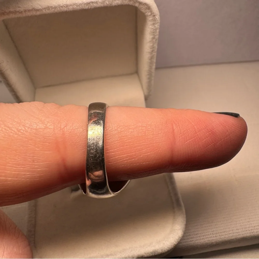 SIGNED CJ Vintage Navajo Turquoise Coral Inlay 925 Sterling Silver Ring Sz 9.75